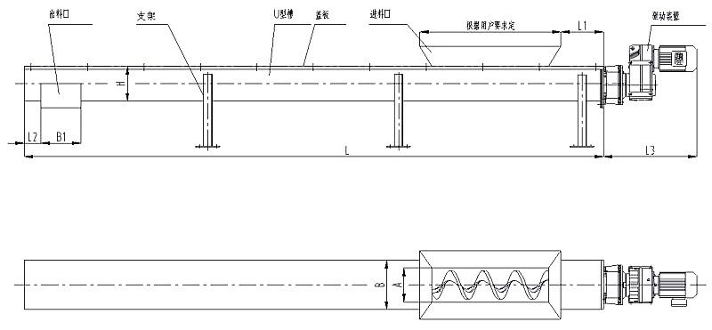 WLS无轴螺旋输送机侧视图